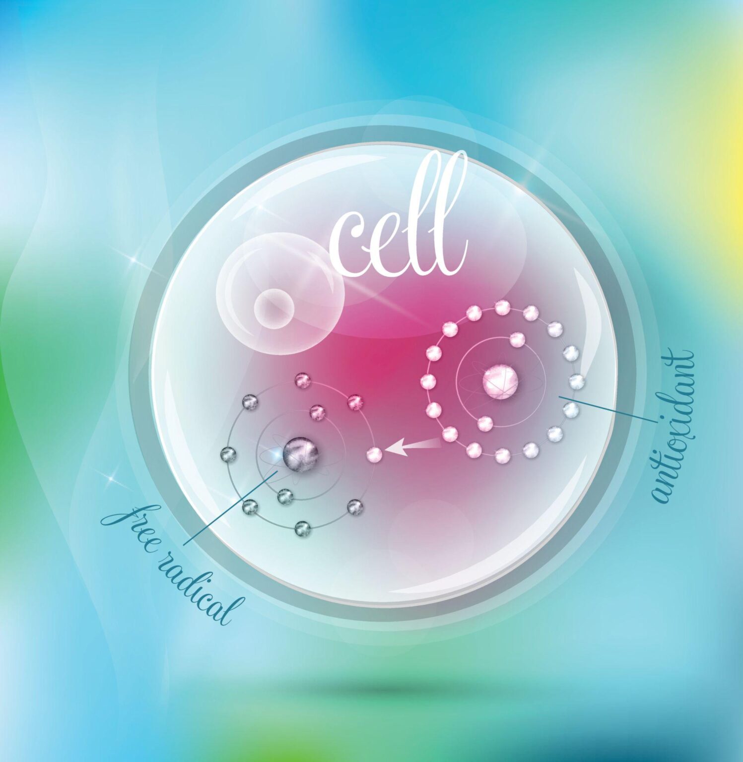 A medical illustration of a fit man standing within a glowing blue protective aura. On the right side of the frame, a dense collection of stylized bacteria, viruses, and germs are shown, representing pathogens being blocked by the body's immune defense.
