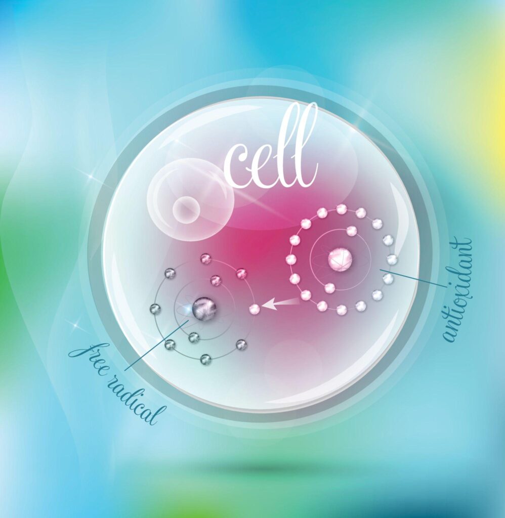 A medical illustration of a fit man standing within a glowing blue protective aura. On the right side of the frame, a dense collection of stylized bacteria, viruses, and germs are shown, representing pathogens being blocked by the body's immune defense.