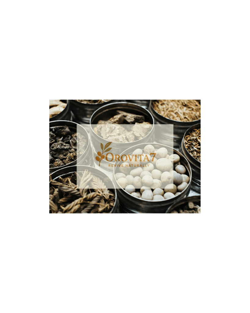 Multiple small metal containers filled with various dried Ayurvedic herbs and seeds, highlighting the authentic sourcing of ingredients.