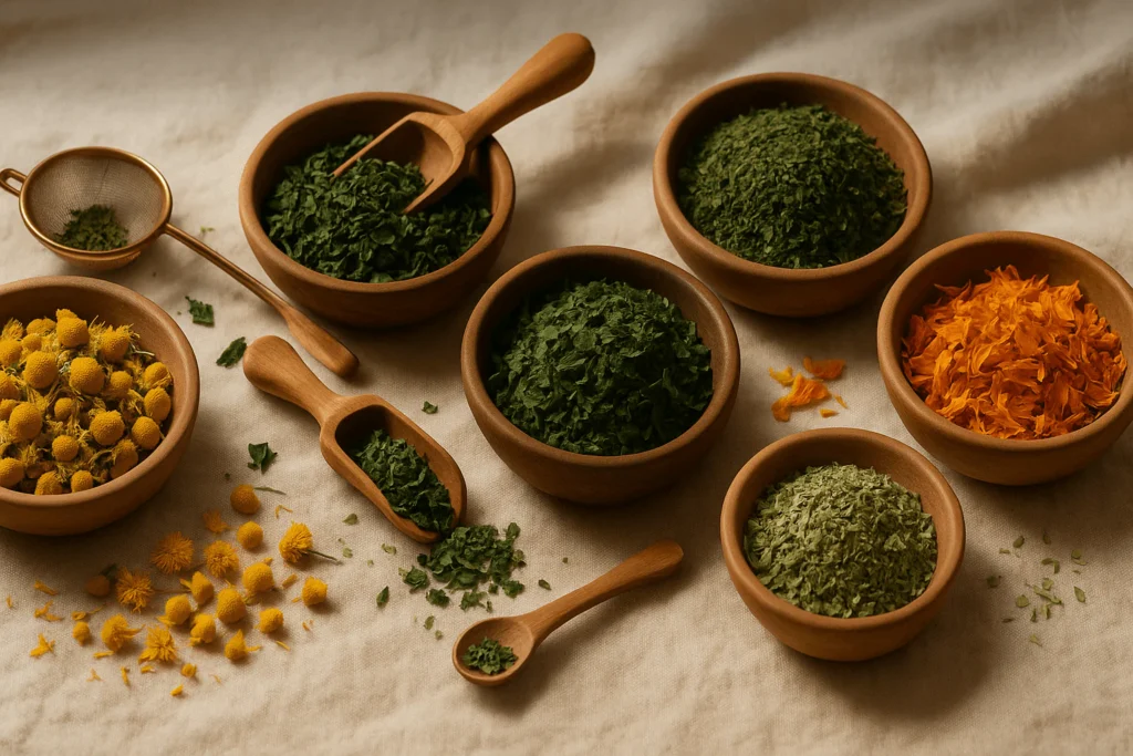 Herbal Juice Benefits shown with herbal leaves and healthy natural drink