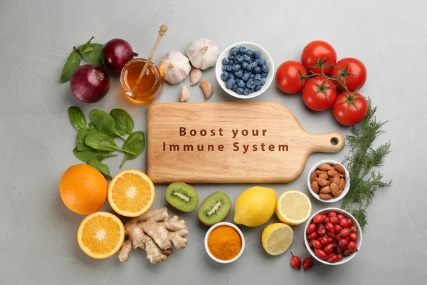 Immunity Vitamins from fresh fruits and vegetables supporting natural health