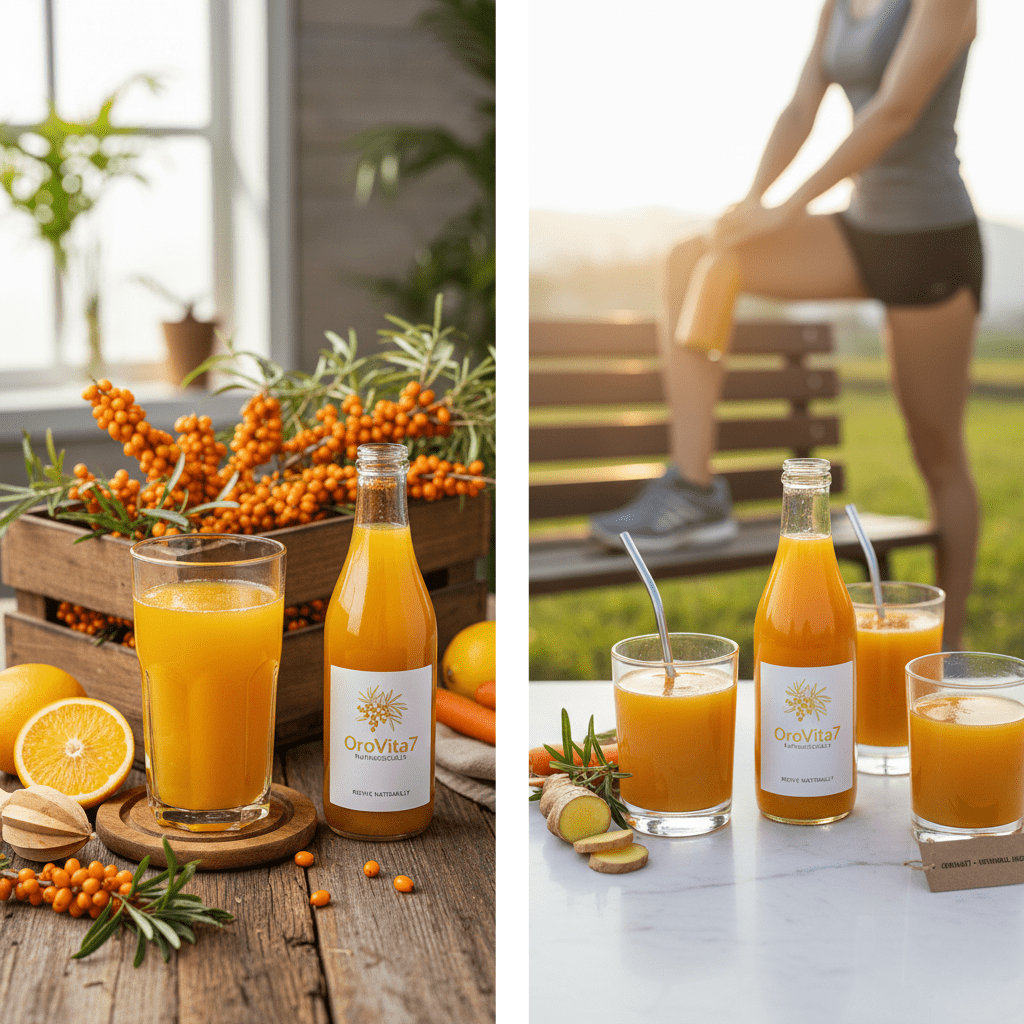 Vibrant colorful prayer flags fluttering along the shores of a bright blue Himalayan lake in Ladakh under the OroVita7 Revive Naturally logo.