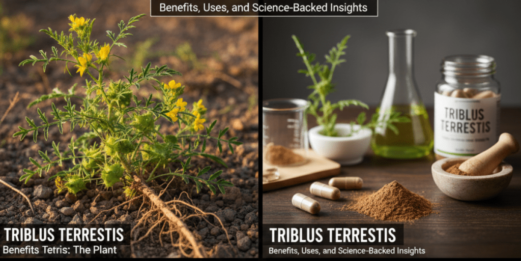A teal-colored infographic with a glowing letter 'C' at the center. It features icons for 'IMMUNITY' (a muscular arm with a shield) and 'SKIN HEALTH' (a DNA cell structure). Surrounding the center are photos of Vitamin C-rich foods: an orange slice, a yellow bell pepper, strawberries, a kiwi, and broccoli.