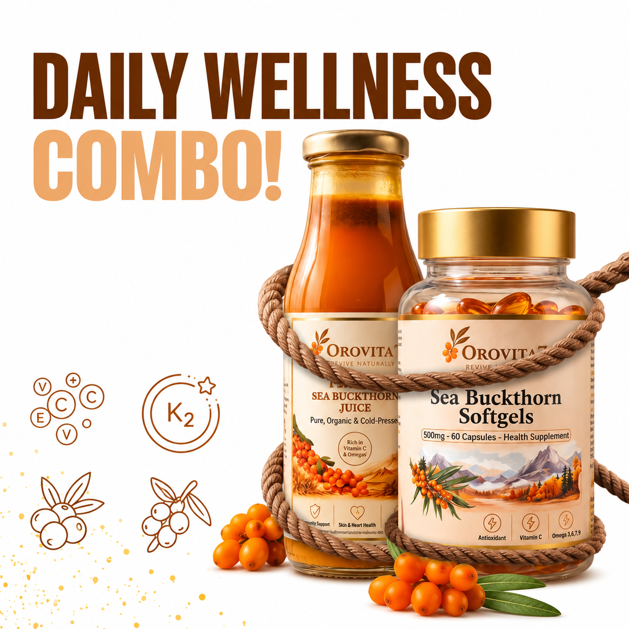 Sea Buckthorn Daily Wellness Combo | Juice & Capsules