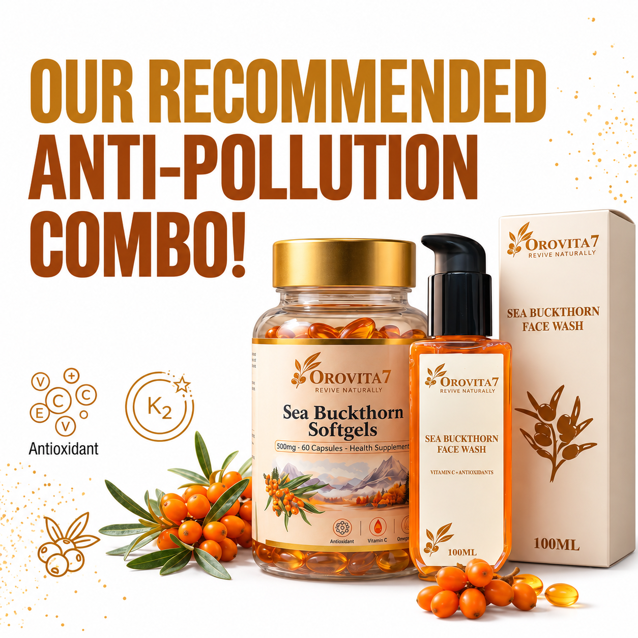 Sea Buckthorn Anti-Pollution Combo | Facewash & Capsules
