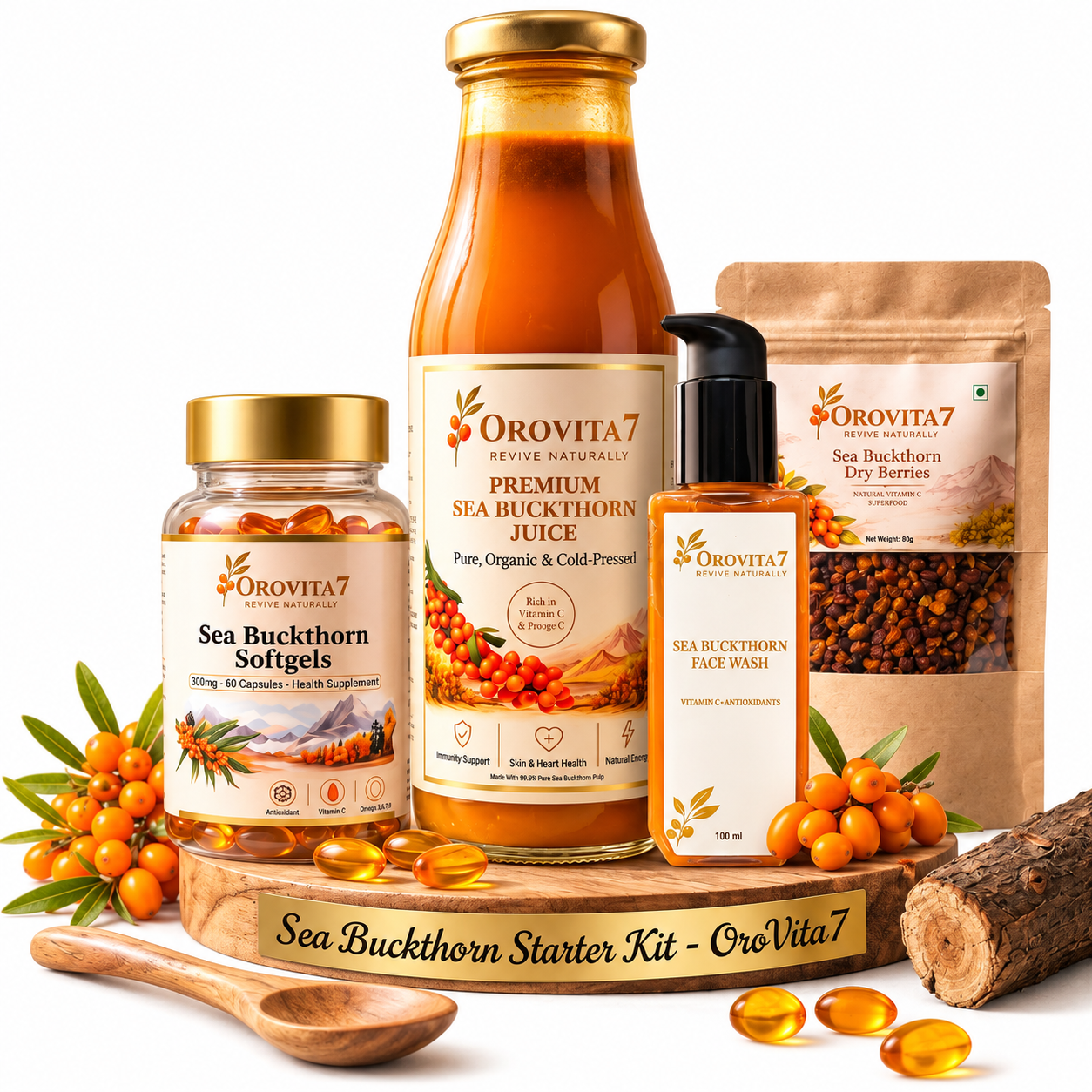 Complete Sea Buckthorn Starter Kit | Juice, Capsules , Berries & Facewash