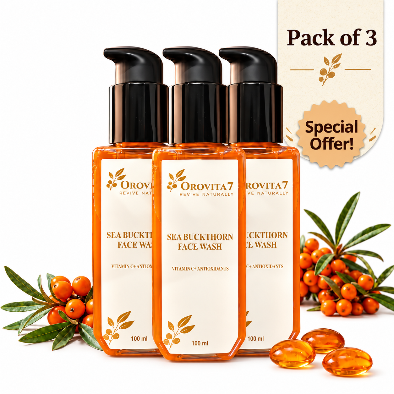 Sea Buckthorn Facewash Pack of 3 | Value Skincare Bundle